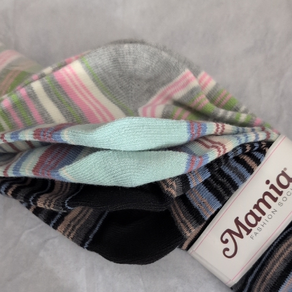 Mamia Pastel Striped Crew Socks in Gray, Pink & Green - Picture 6 of 6